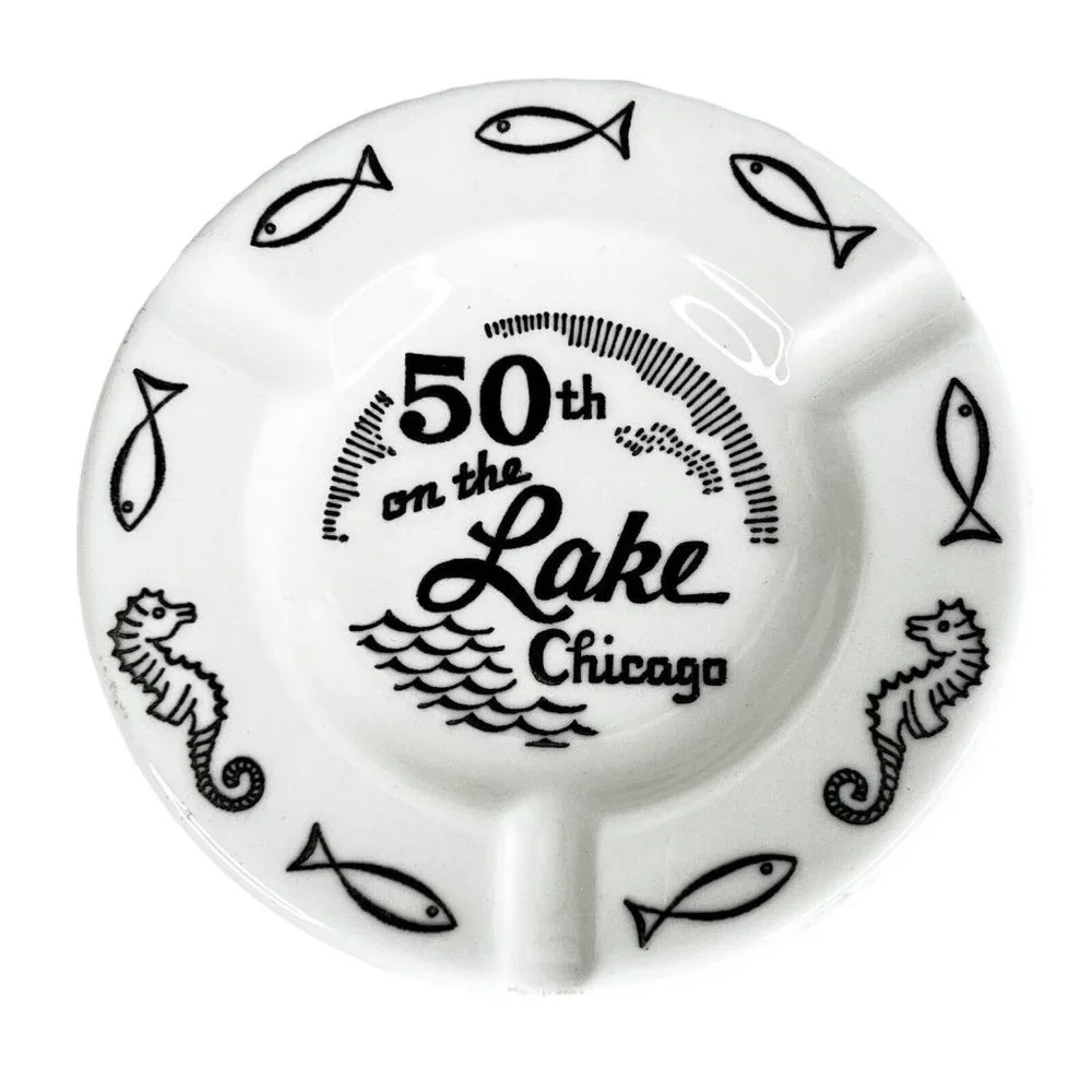 50th On The Lake Chicago‎ Ashtray Royal China Black White Nautical Souvenir USA